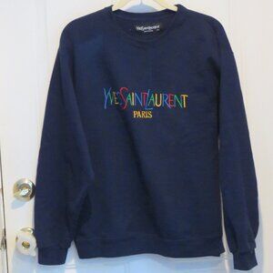 Yves St. Laurent Pour Homme YSL Paris Embroidered Logo Blue Crewneck Sweatshirt